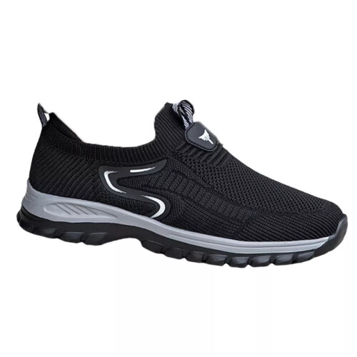 (Black, UK Size 7.5=Tag Size 43) Men Trainers Slip On Running Shoe Mens Sports Comfortable Round Toe Breathable