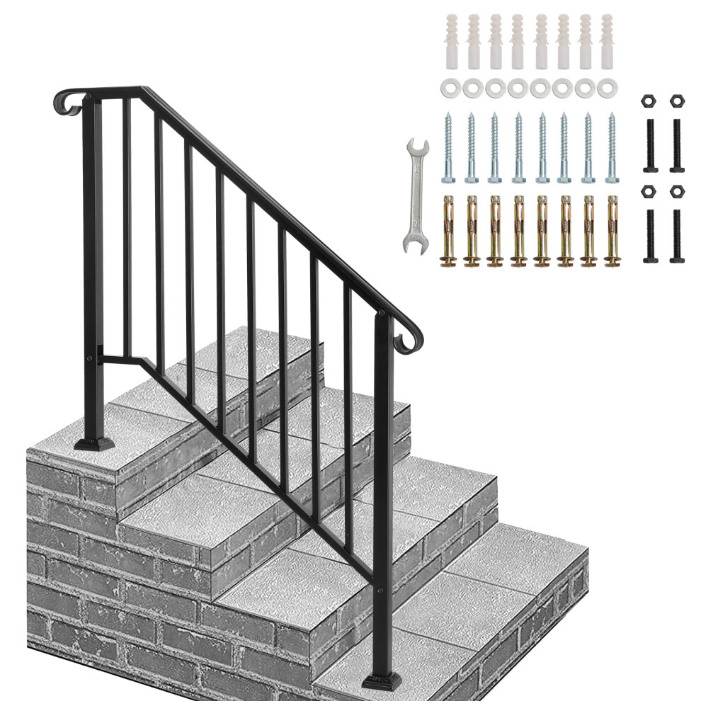 Iron Handrail Railing for Stairs 3 to 4 Steps Handrail for Garden Outdoor Step
