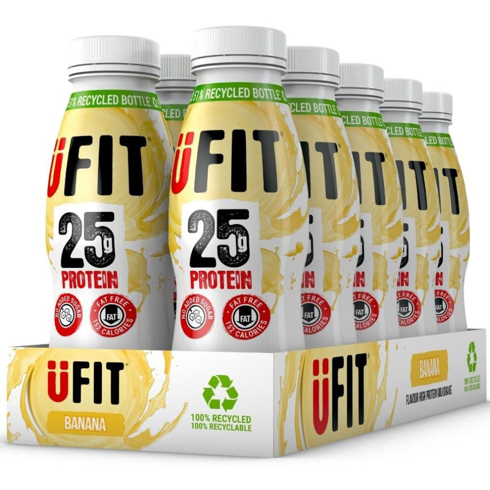 UFIT High 25g Protein Shake, No Added Sugar, Fat Free, Banana Flavour Ready to Drink, Pack of 10 x 330 ml