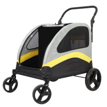 Dog Travel Stroller 4 Wheel Carrier with Divider for Two Small Dogs