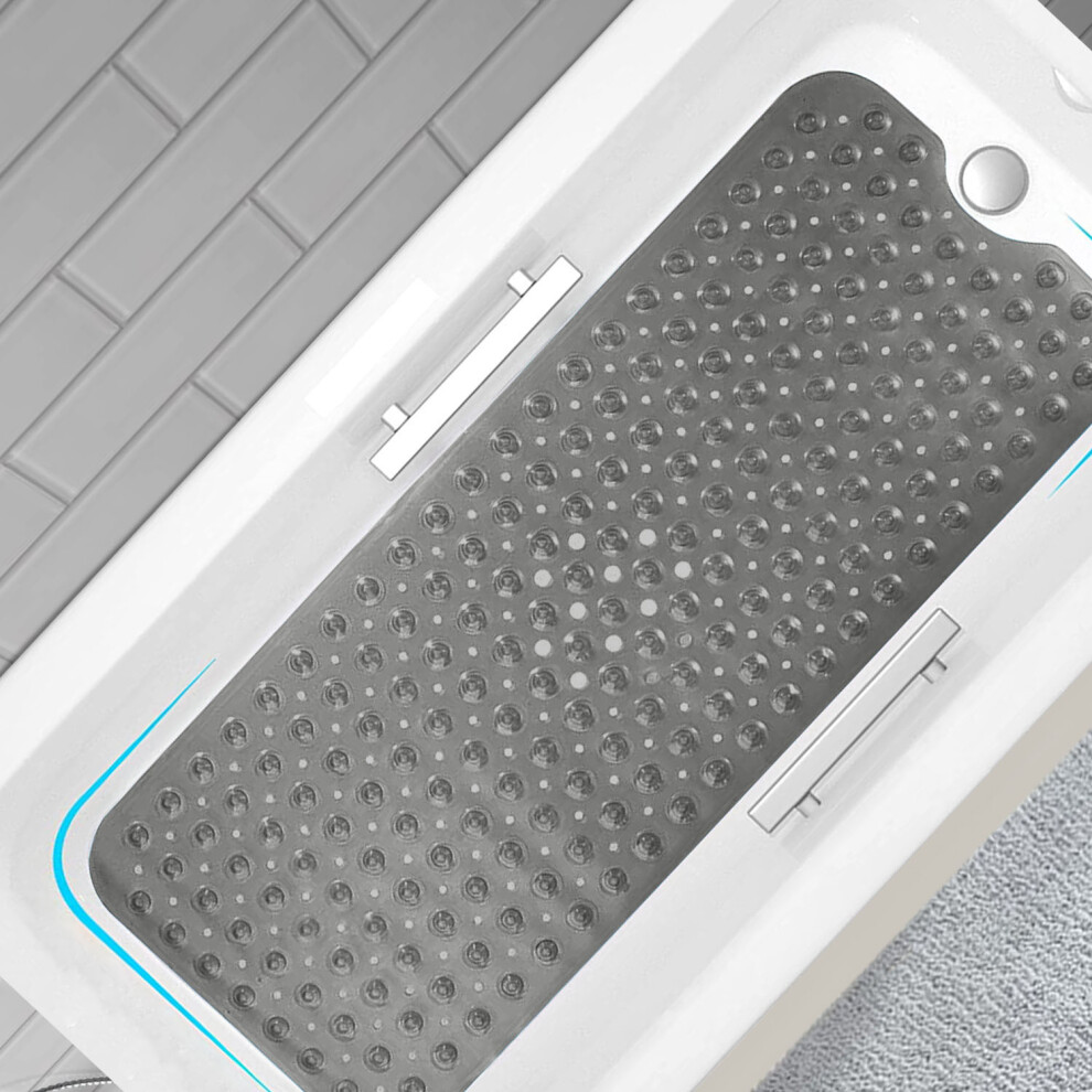 (38 x 70 cm, Grey Shower/Bath Mat) Non Slip Bath Shower Mats Suction Cup For Bathroom