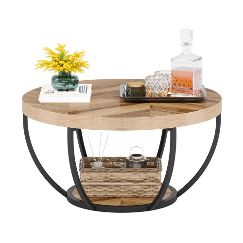 Tribesigns Tribesigns Round Coffee Table, Industrial 2-Tier Circle Coffee Table 2