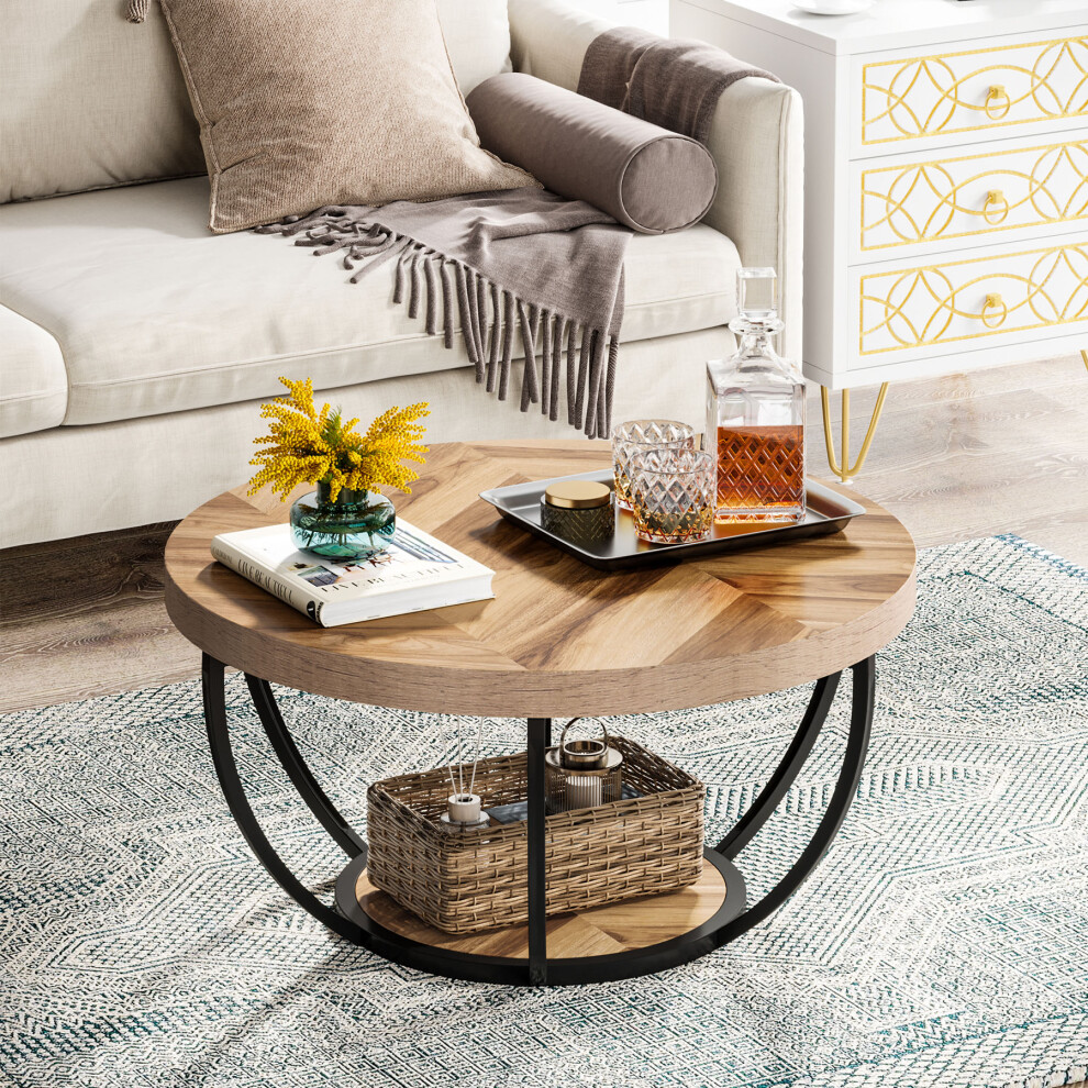 Tribesigns Round Coffee Table, Industrial 2-Tier Circle Coffee Table