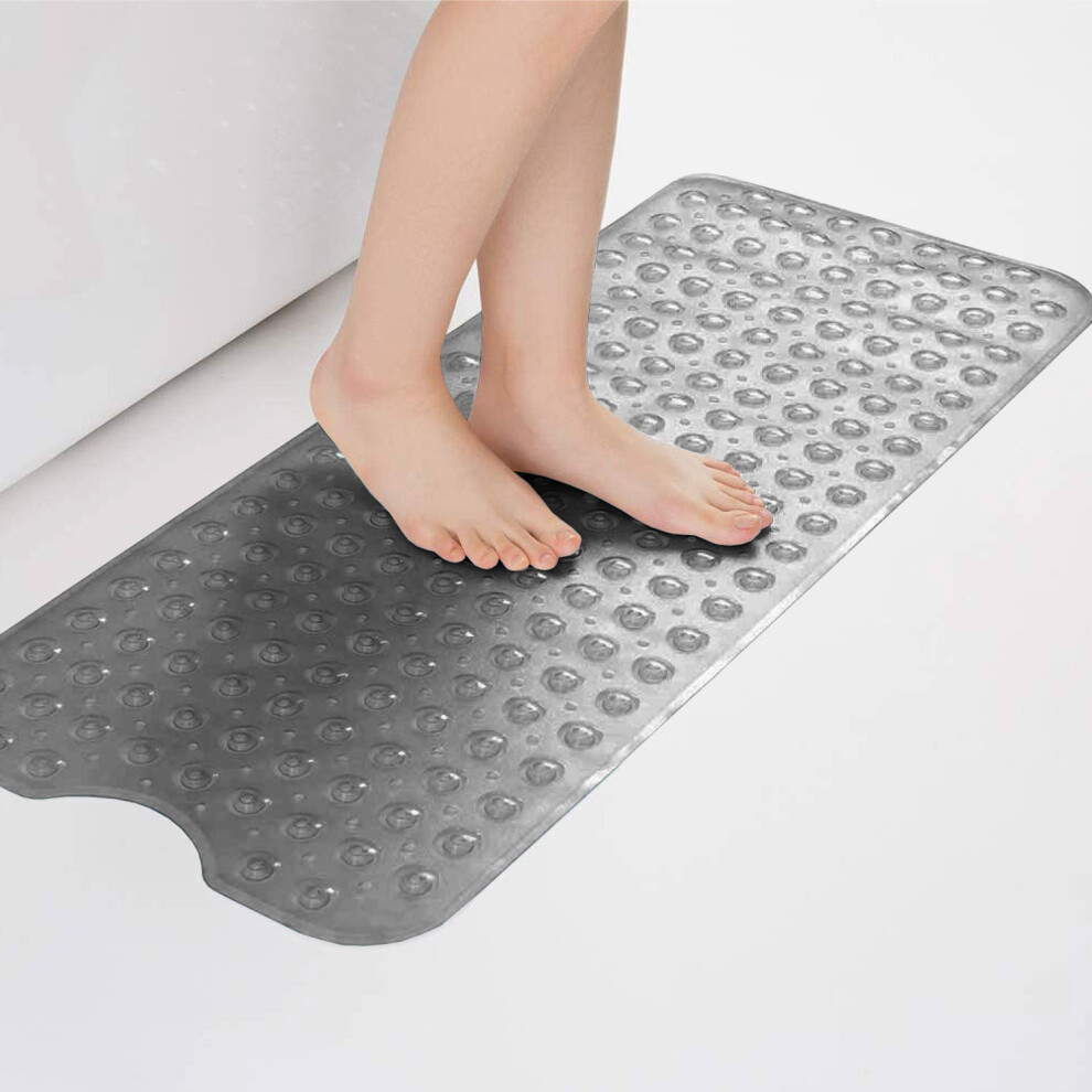 (40 x 100 cm, Grey Shower/Bath Mat) Non Slip Bathtub Shower Mat Extra Long Anti Mold Strong Suction Rubber Bath Mats