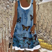 (Butterfly, 4XL UK SIZE 20) UK Womens Sleeveless Midi Dresses Ladies Summer Beach Holiday Sundress Size 8-22
