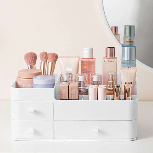 Living And Home Large Cosmetic Organizer Makeup Storage with Drawers White 1
