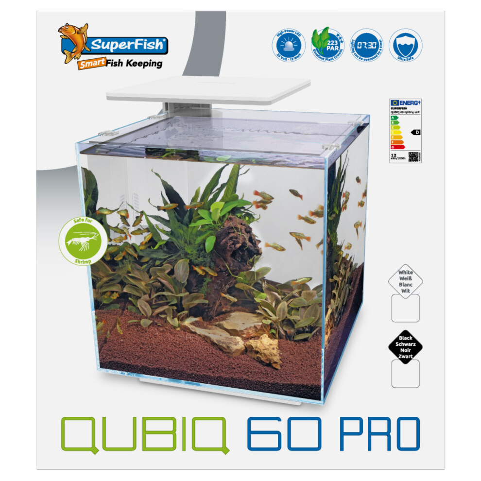 (White) Superfish Qubiq Aquarium Nano Fish Tank Integrated Filter, Optional LED Light