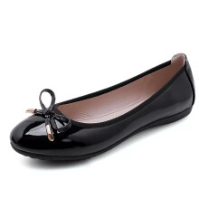 (Patent Leather Black, UK Size 2.5=Tag Size 34) Ladies Flats Slip-Ons Casual Shoe Women Party Anti-Slip Comfort Lightweight