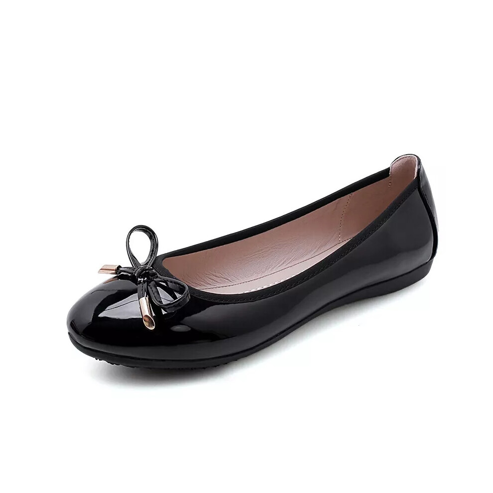 (Patent Leather Black, UK Size 4=Tag Size 37) Ladies Flats Slip-Ons Casual Shoe Women Party Anti-Slip Comfort Lightweight