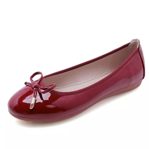 Patent Leather Wine Red UK Size 8 Tag Size 43 Ladies Flats Slip Ons Casual Shoe Women Party Anti Slip Comfort Lightweight