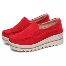 (Red, UK Size 5.5=Tag Size 39) Women Loafers Comfort Wedge Loafer Ladies Office Non Slip On Wear Resistant