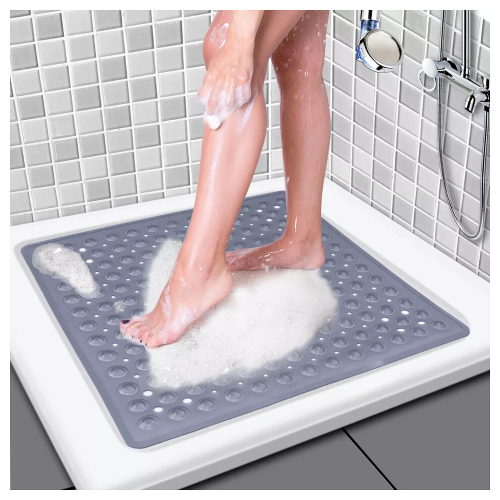 (53 x 53 cm, Grey Shower/Bath Mat) Non Slip Bath Shower Mats Suction Cup For Bathroom