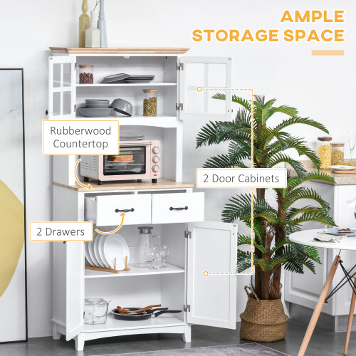 Homcom HOMCOM Coastal Kitchen Cupboard Storage Cabinet w/ Drawer Microwave Counter 2