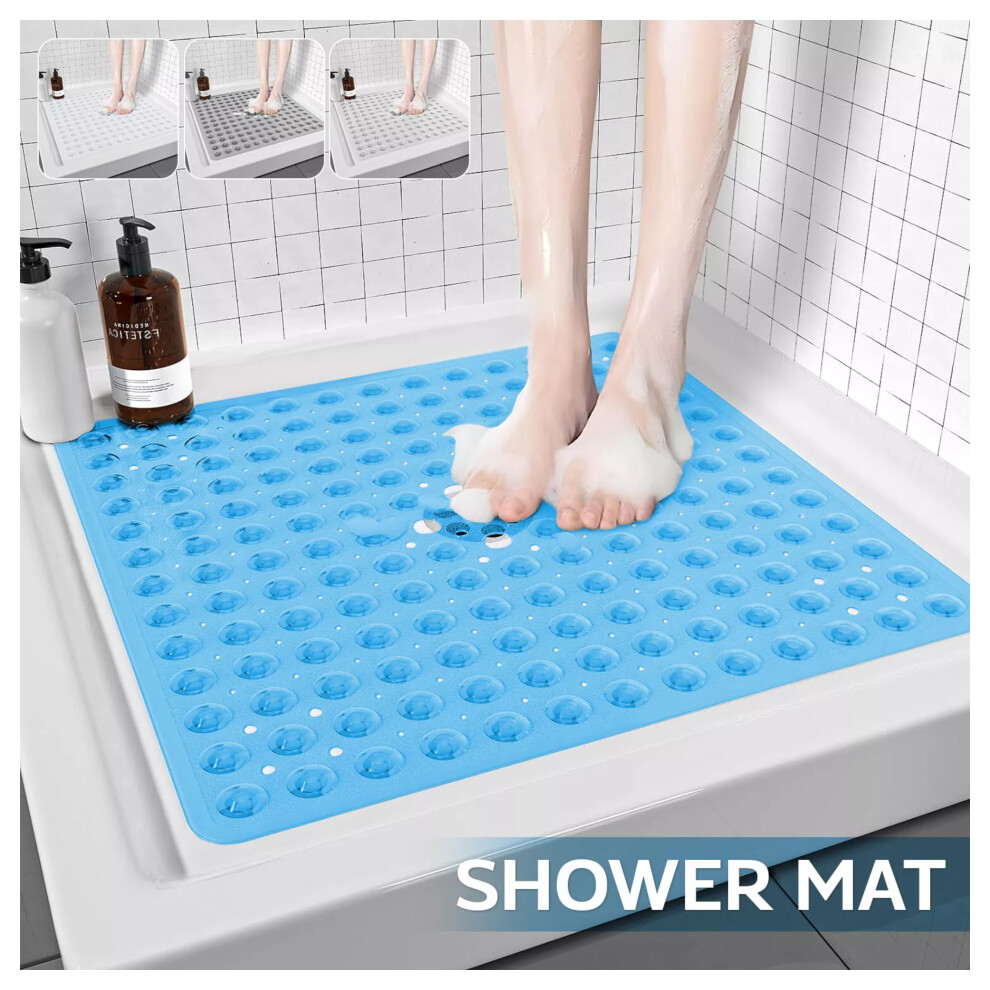 (53 x 53 cm, Blue Shower/Bath Mat) Non Slip Bath Shower Mats Suction Cup For Bathroom