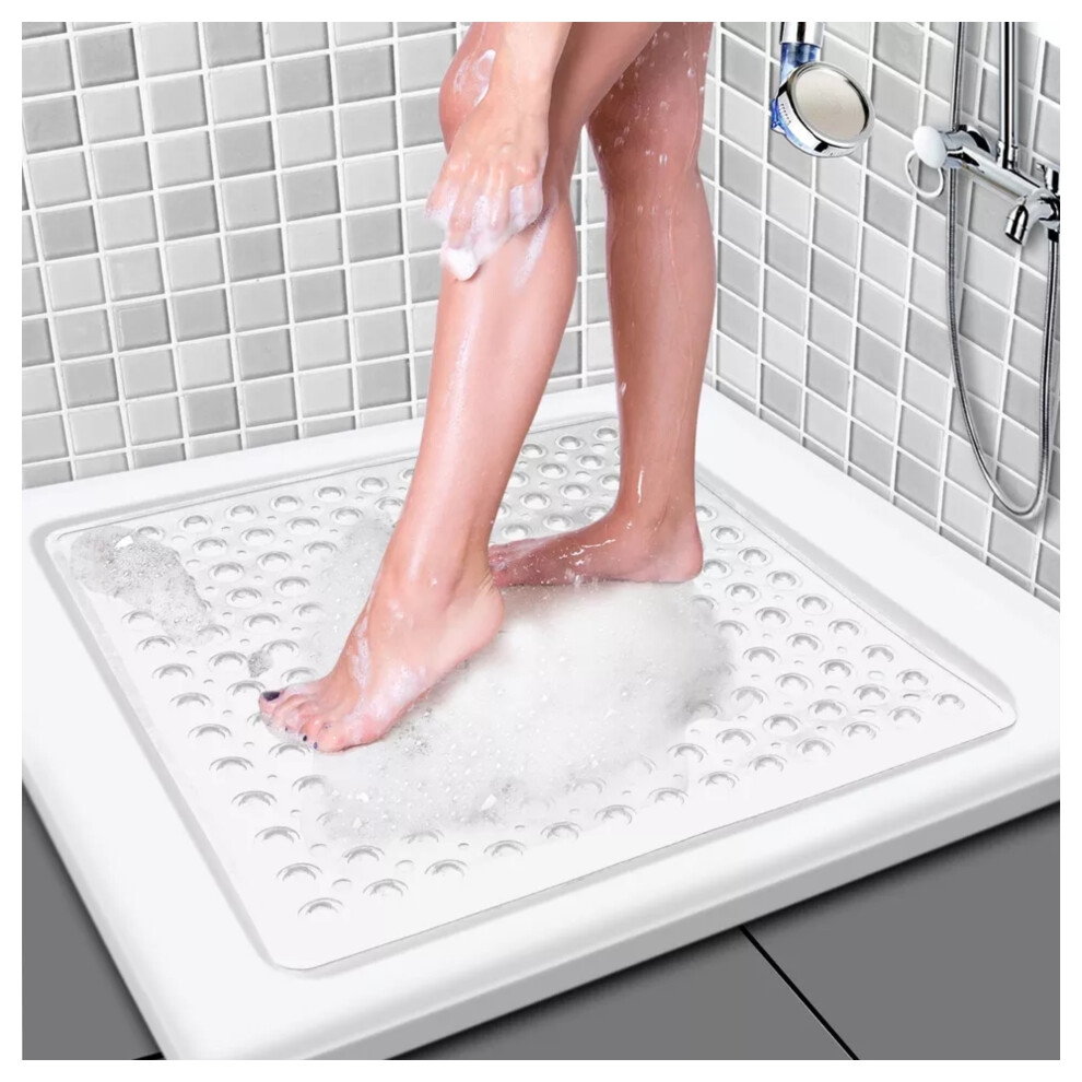 (53 x 53 cm, Clear/Crystal Shower/Bath Mat) Non Slip Bathtub Shower Mat Extra Long Anti Mold Strong Suction Rubber Bath Mats