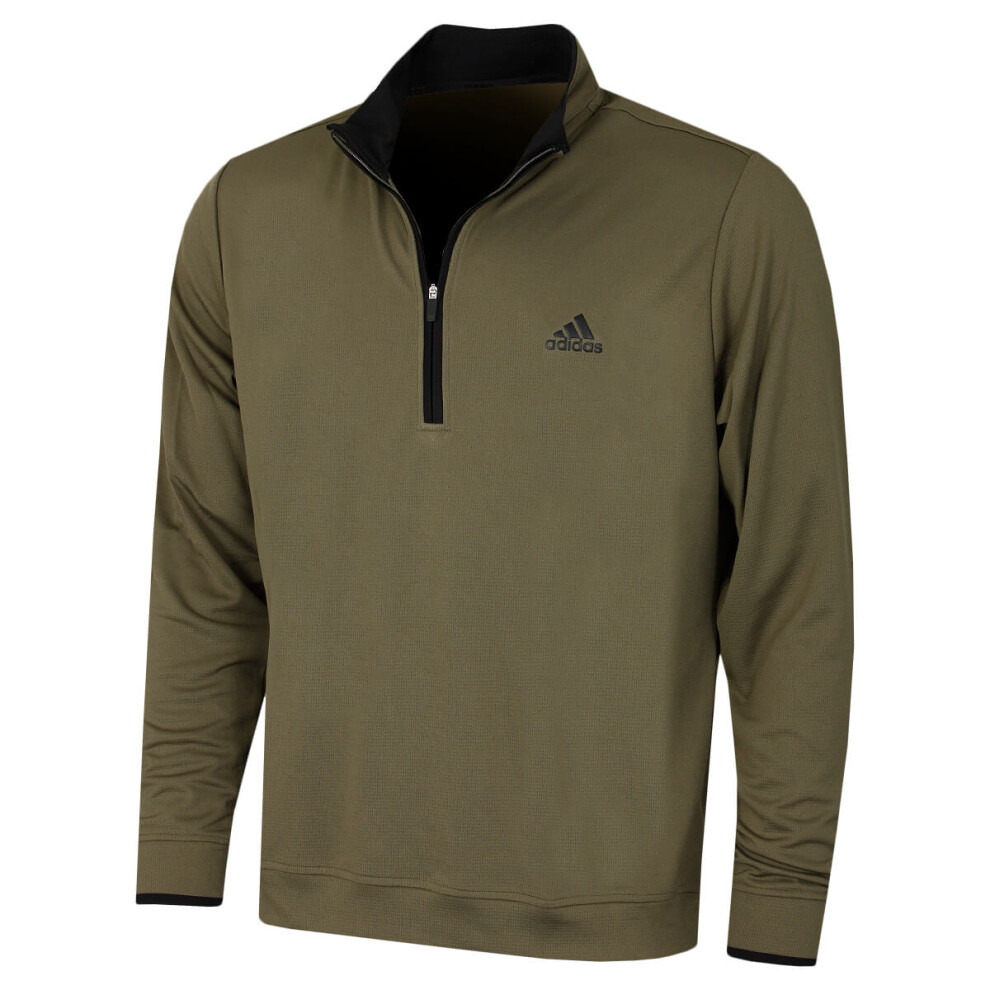 (S, Olive Strata) adidas Golf Mens Lightweight Quarter Zip Left Chest UPF 50+ Sweater