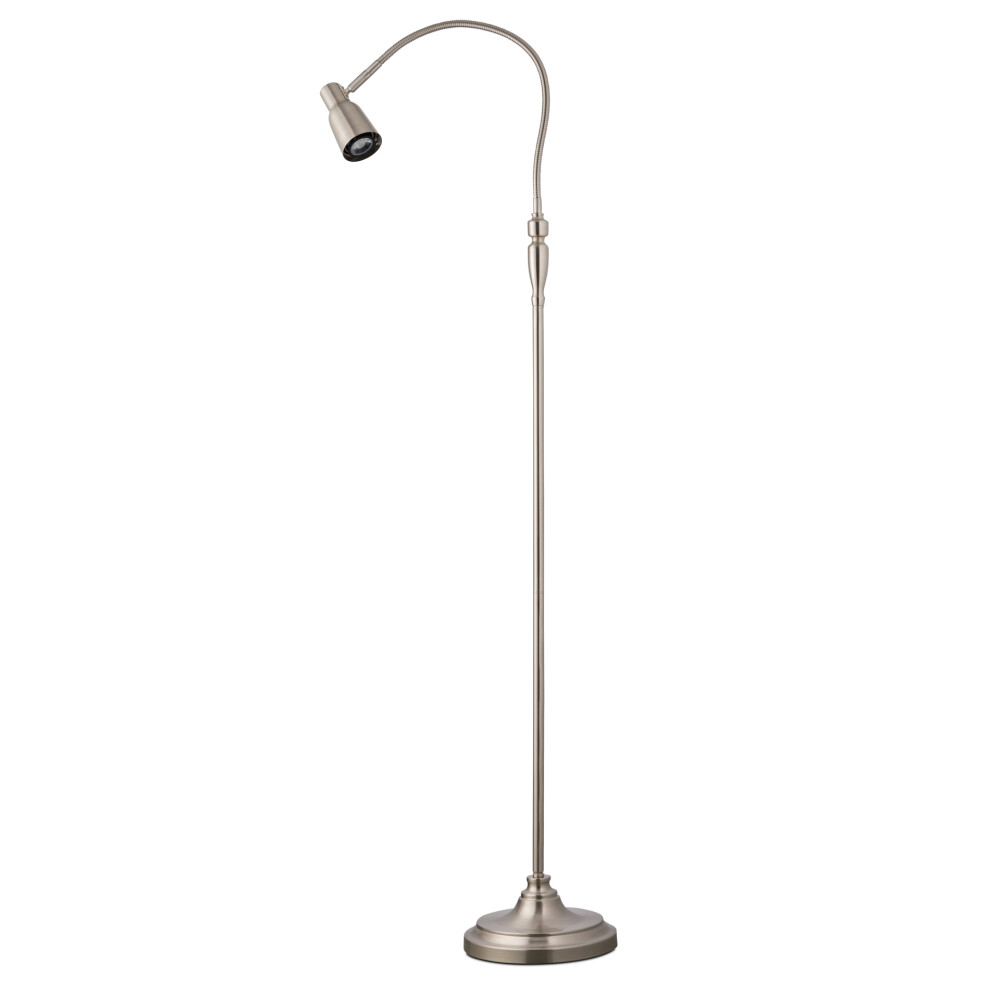 Heavyweight Reading Floor Lamp Satin Silver & 9W LED Bulb