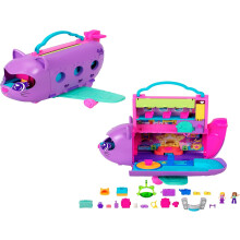 Polly Pocket Dolls and Playset, Kitty Airways Airplane, Travel Toy with 2 Micro Dolls and Pet, Spinning Stage and Accessories