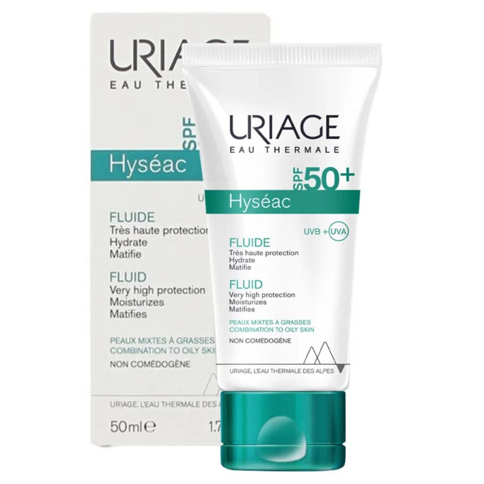 Uriage Hyseac SPF50+ Moisturising Sunscreen Fluid, UVA & UVB Protection, Non-greasy, Non-Sticky, Quickly Absorbed, 50ml