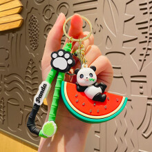 (Watermelon) Silicone Creative Fruit Panda Keychain Charming Cartoon Couples Pendant Gift