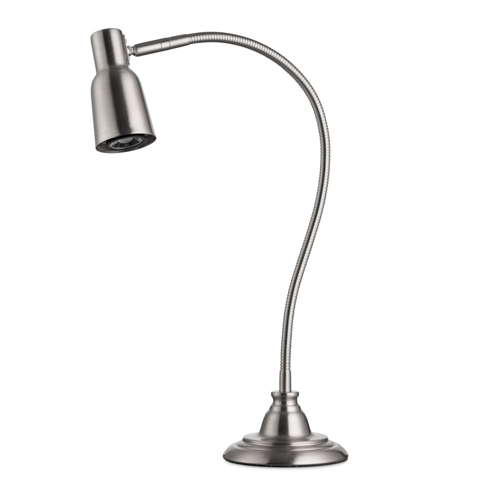 Heavyweight Reading Table Lamp Satin Silver & 9W LED Bulb