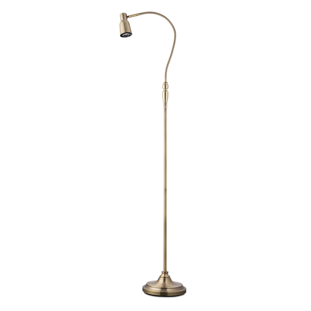 Heavyweight Reading Floor Lamp Antique Brass & 9W LED Bulb