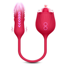 Rose-Shaped Clitoral Tongue Stimulator with G-Spot Vibration - 3-in-1 Licking, Thrust & Vibration, 10 Suction & 10 Vibration Modes, Waterproof, Red
