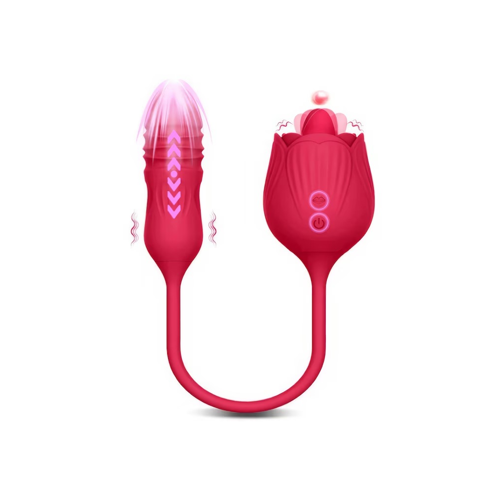 Rose shaped clitoral tongue stimulator, G-spot vibration, nipple massager dildo bullet female sex toy, 10 vibrations 10 suction modes, waterproof, red