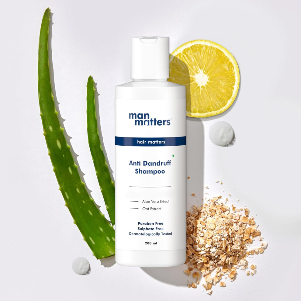 Man Matters Advanced Anti Dandruff Hair Shampoo For Men 200ml |Aloe Vera & Vitamin B5|1% Ketoconazole|No Flaking, Itching & Dry Skin|Sulfate Free