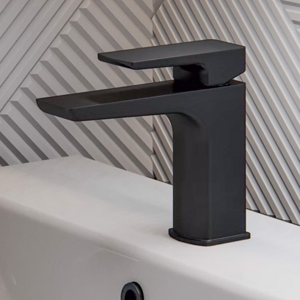 Nes Home Cloakroom Mono Basin Sink Mixer Tap Matte Black Brass Faucet & Waste