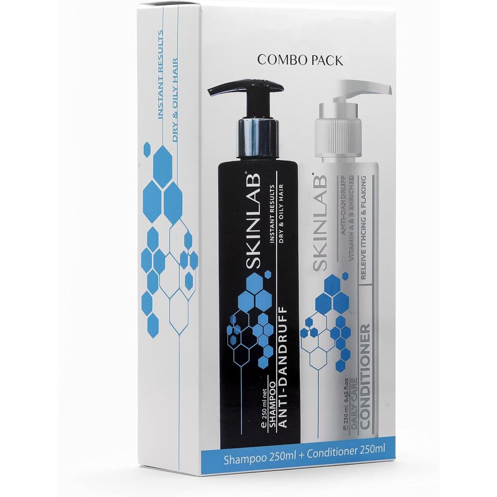 SKINLAB COMBO OFFER Anti Dandruff Shampoo 250ml + Anti Dandruff Conditioner 250ml |For Dry & Oily Hair|Control Dandruff|Instant Results|Hair Care Set
