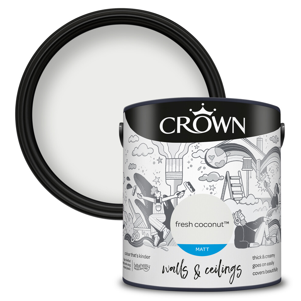 (Fresh Coconut) Crown Matt Paint Emulsion Walls & Ceilings 2.5L 5010131582424