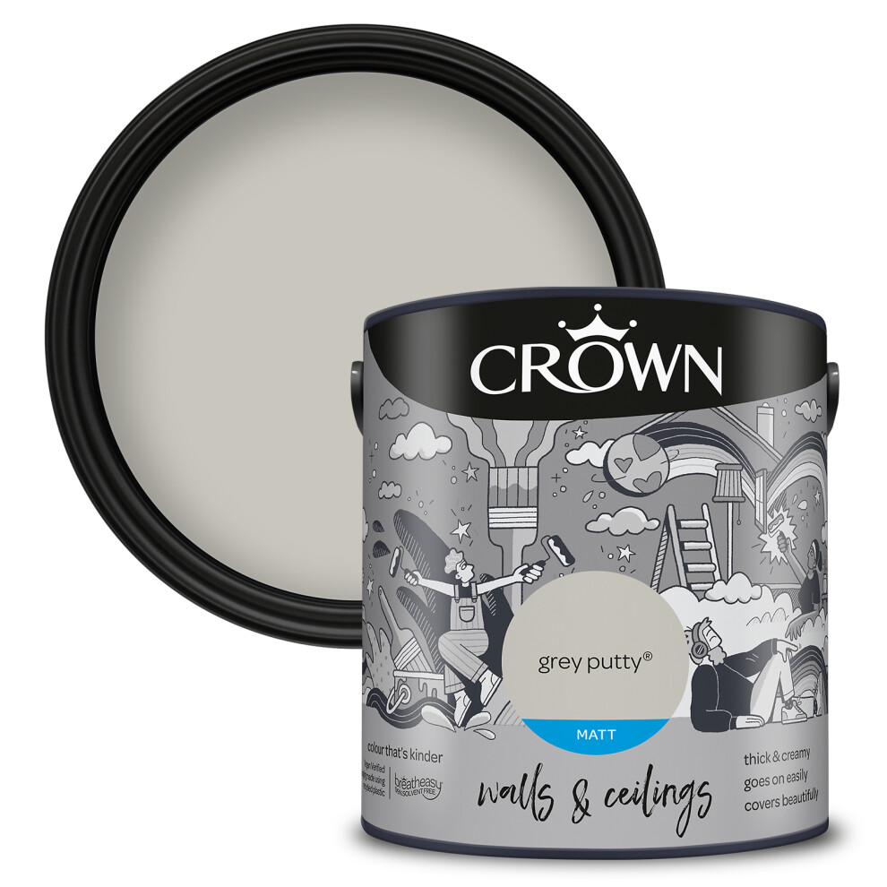 (Grey Putty) Crown Matt Paint Emulsion Walls & Ceilings 2.5L