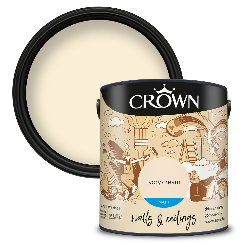 (Ivory Cream) Crown Matt Paint Emulsion Walls & Ceilings 2.5L