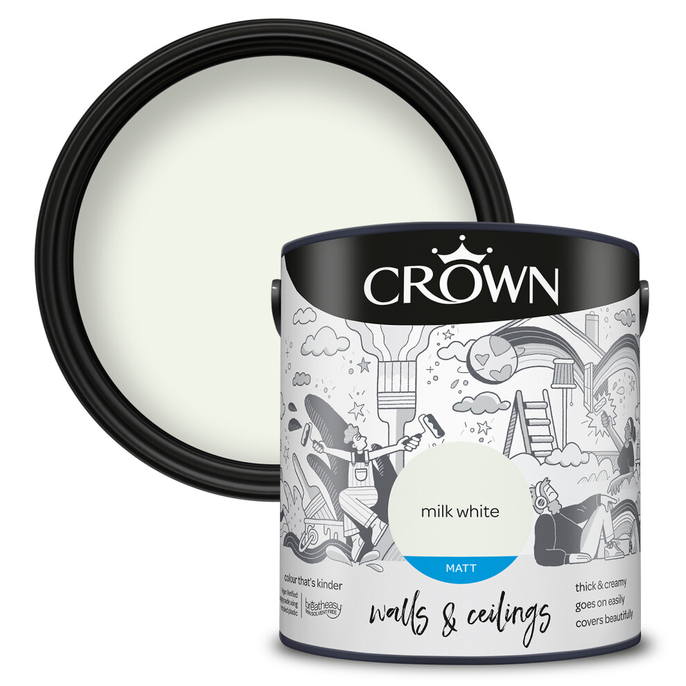 (Milk White) Crown Matt Paint Emulsion Walls & Ceilings 2.5L