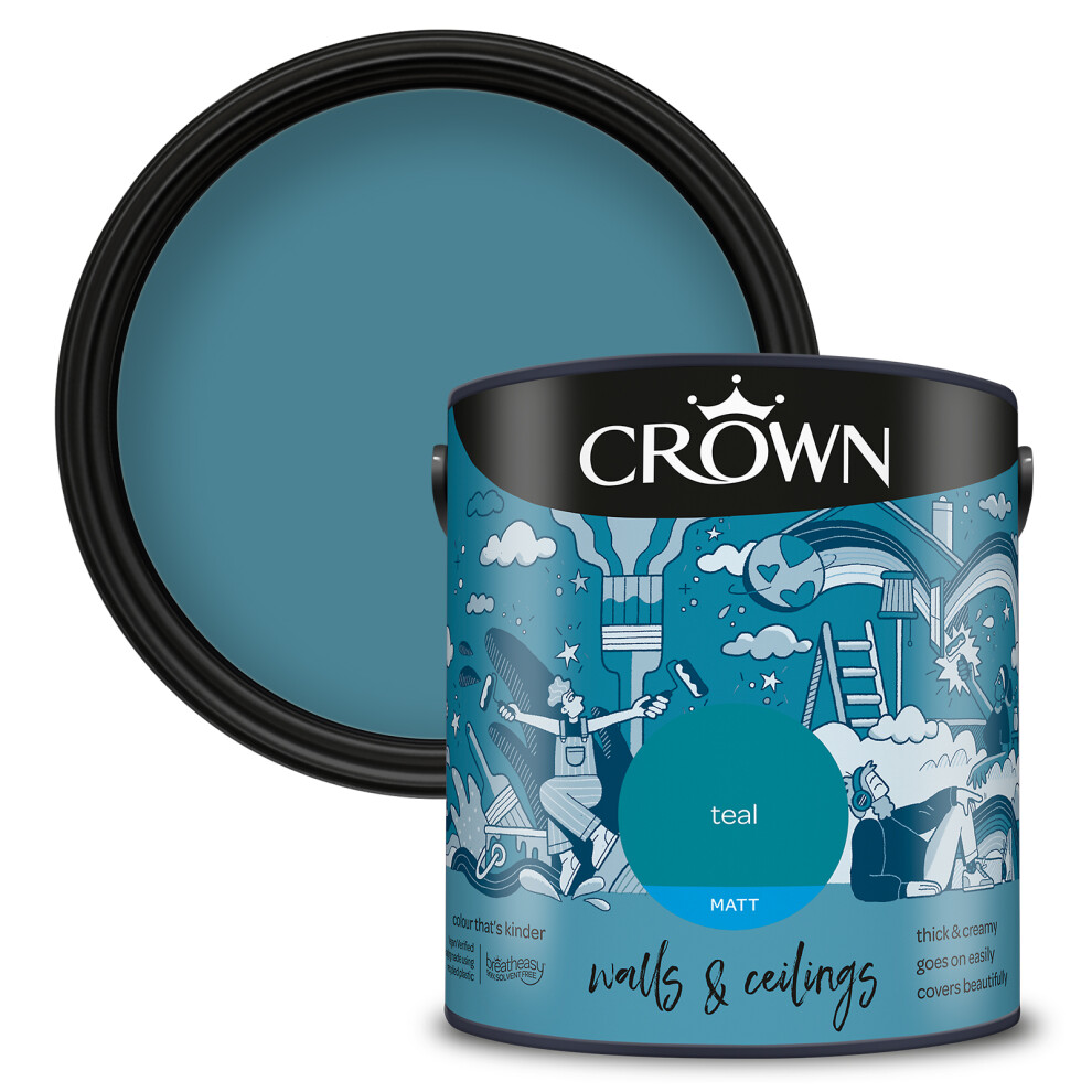 (Teal) Crown Matt Paint Emulsion Walls & Ceilings 2.5L