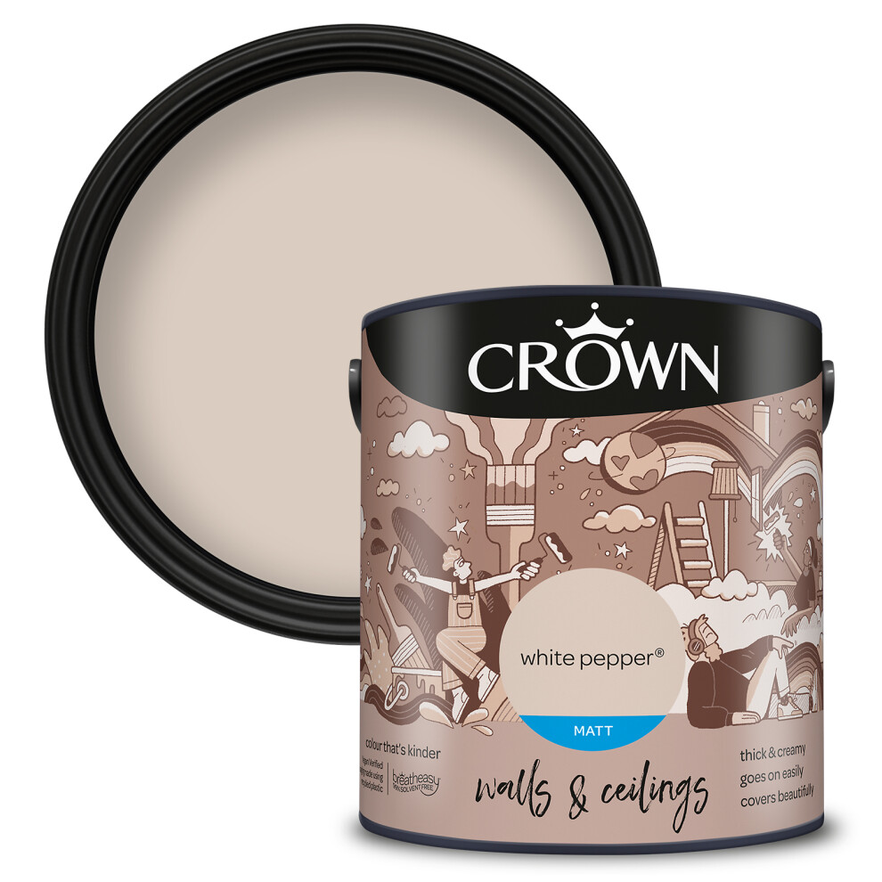 (White Pepper) Crown Matt Paint Emulsion Walls & Ceilings 2.5L