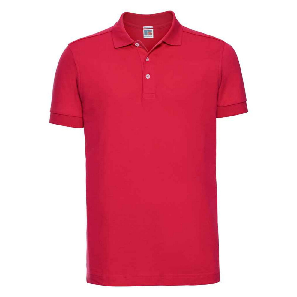 (L, Classic Red) Russell Mens Pique Stretch Polo Shirt