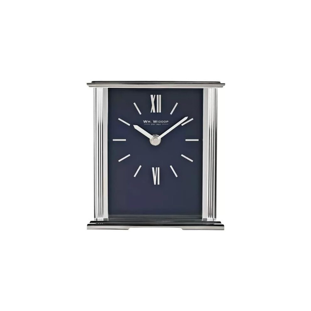 WM.Widdop. Silver Mantel Clock Navy Face - W2941