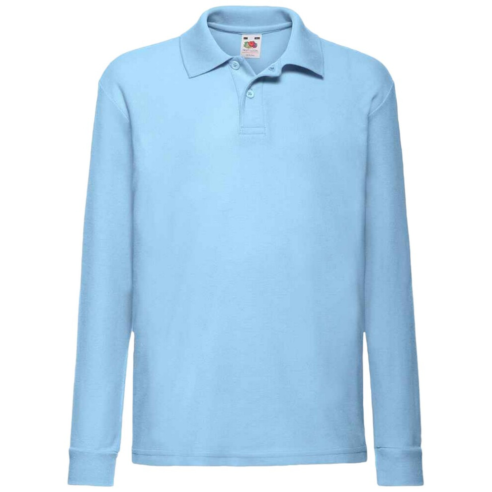 (14-15 Years, Sky Blue) Fruit Of The Loom Childrens/Kids Long Sleeve Pique Polo Shirt