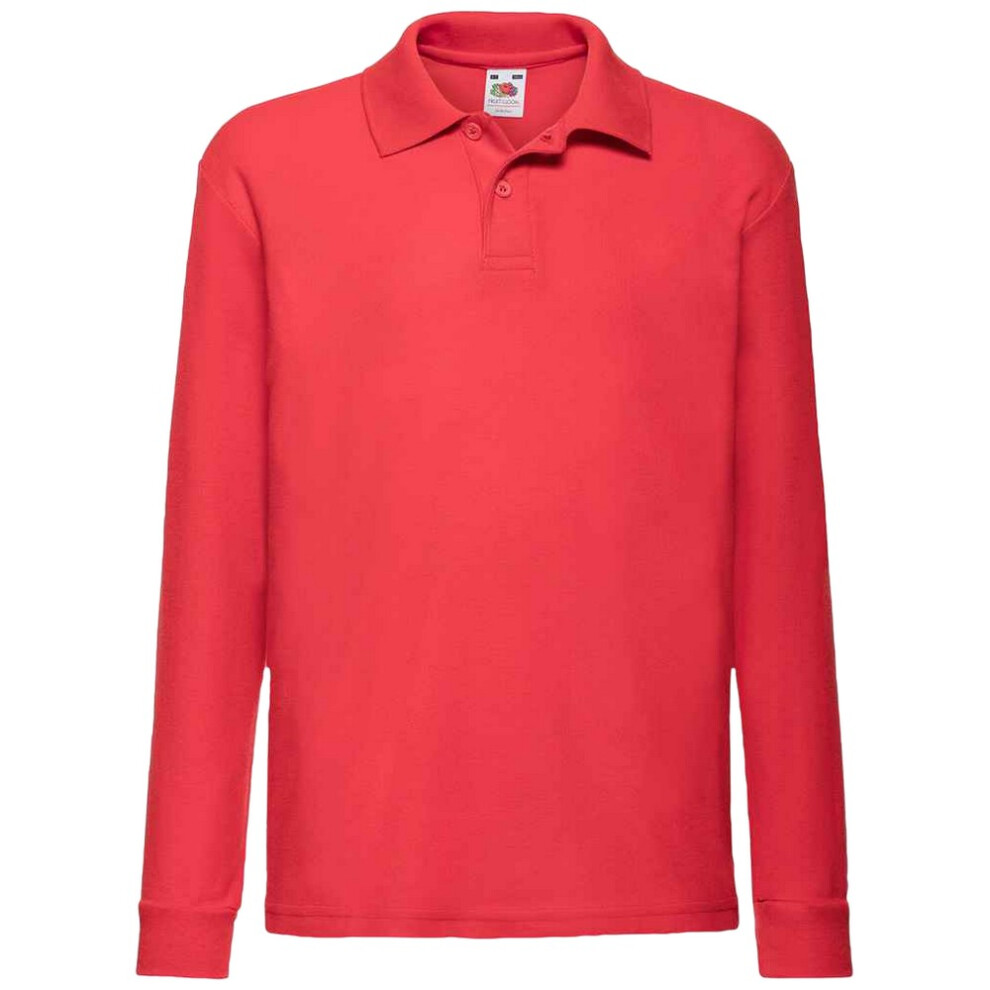 (14-15 Years, Red) Fruit Of The Loom Childrens/Kids Long Sleeve Pique Polo Shirt