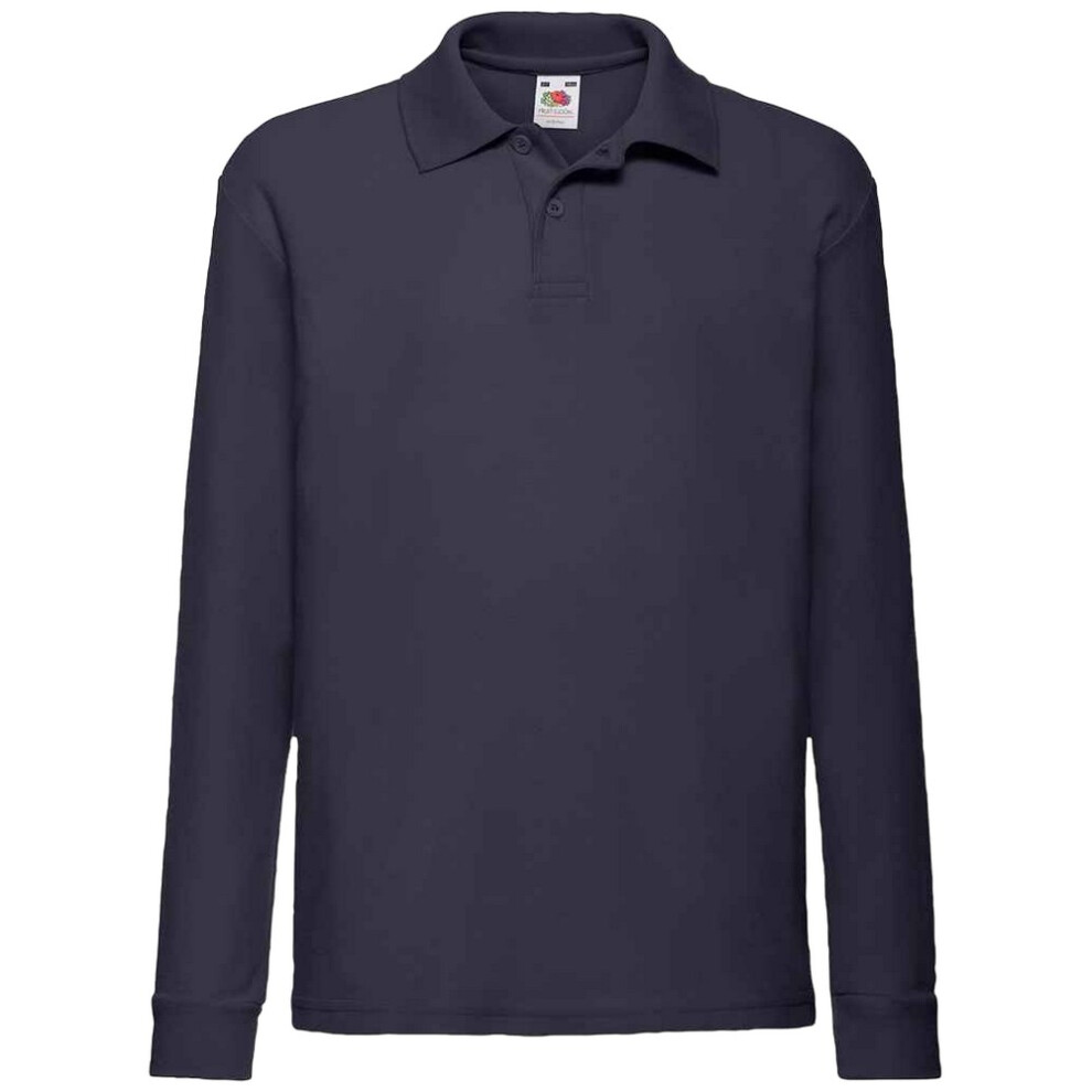 (14-15 Years, Deep Navy) Fruit Of The Loom Childrens/Kids Long Sleeve Pique Polo Shirt