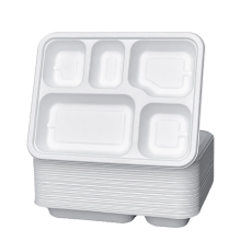 (Pack Of 200) ECONX Bagasse 5 Compartment Food Tray Plate 100% Compostable Plates Eco-Friendly Disposable Sugarcane Paper Food Trays