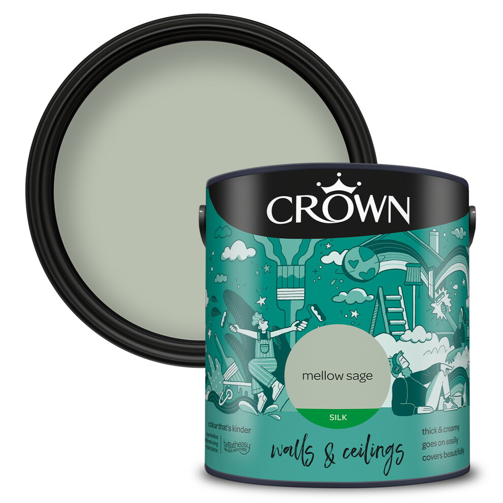 (Mellow Sage) Crown Silk Paint Emulsion Walls & Ceilings 2.5L