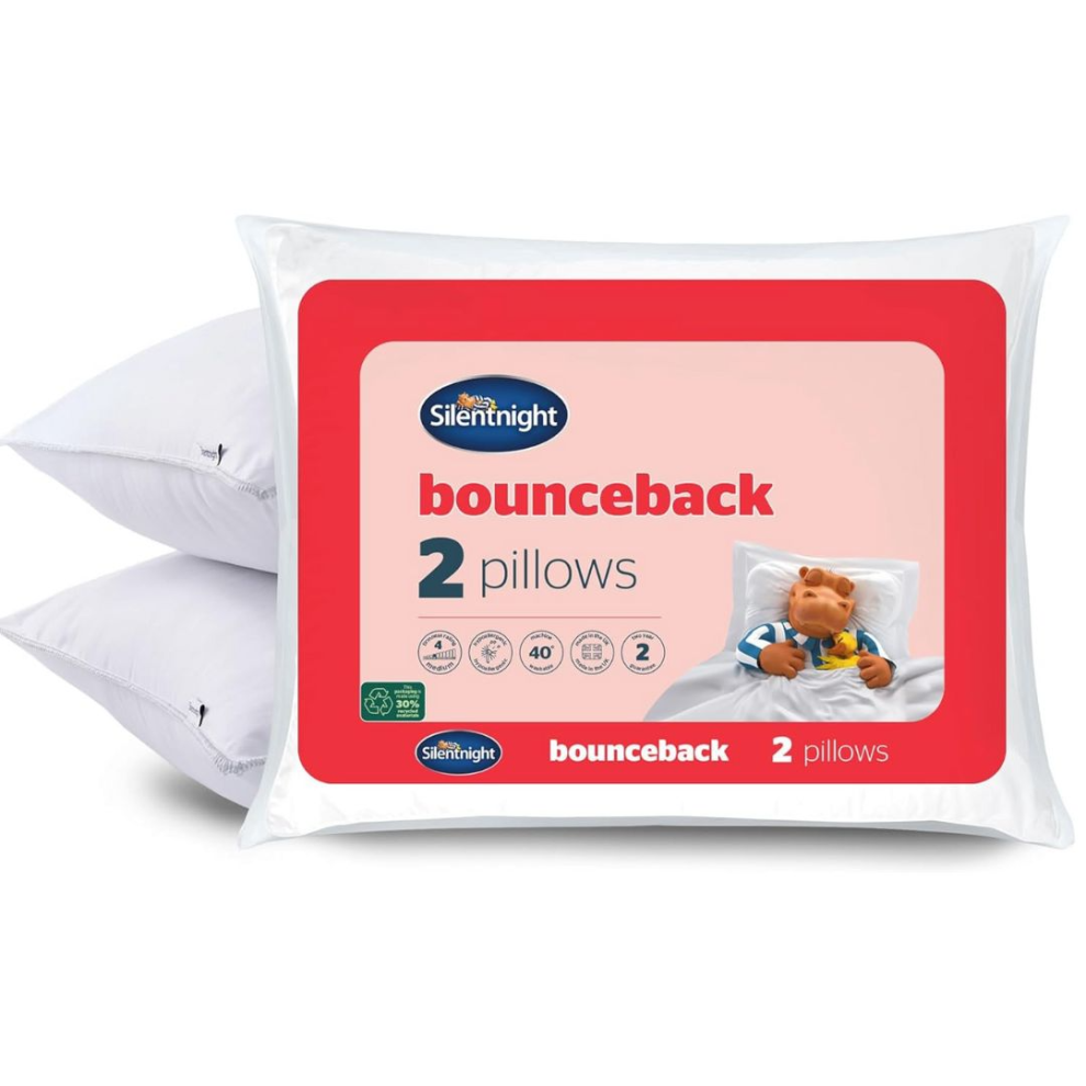 Pack 2 Silentnight Bounceback Pillows, White Hotel Pillow Pair Medium Firm Ultrabounce