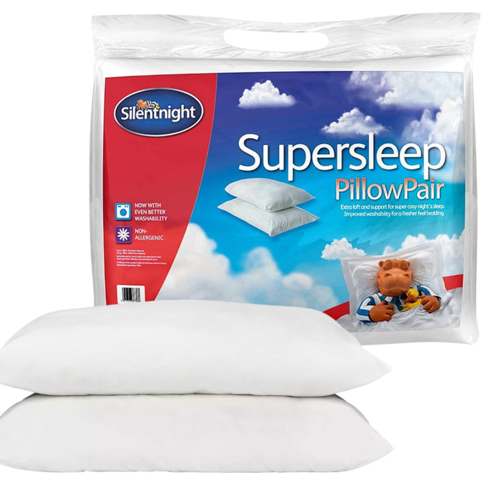 Pack 2 Silentnight Supersleep Pillows, Soft Front Back Support Hotel Sleep Comfy White Pillow Pair