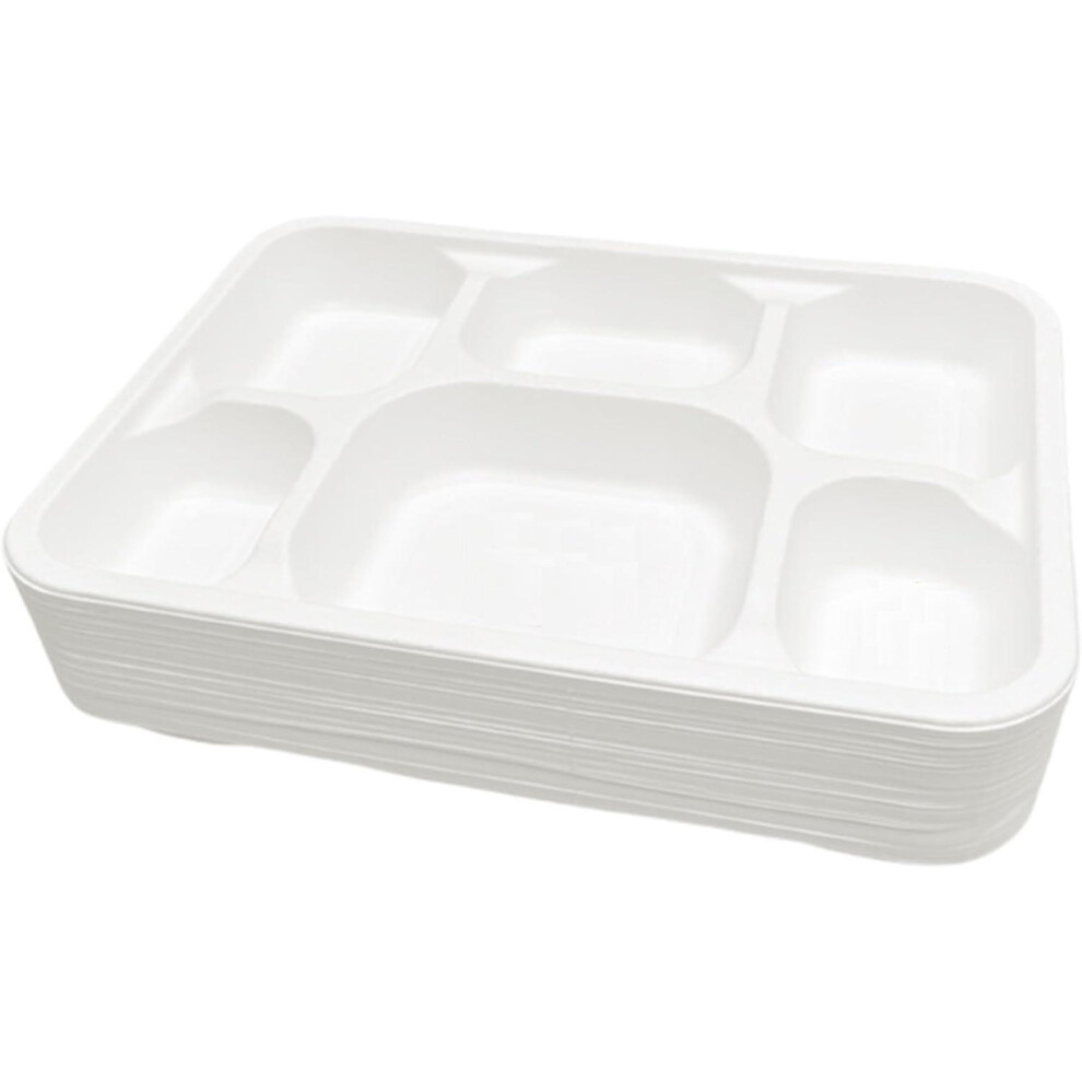 (Pack Of 100) ECONX Bagasse 6 Compartment Food Tray Plate 100% Compostable Plates Eco-Friendly Disposable Sugarcane Paper Plates Food Trays