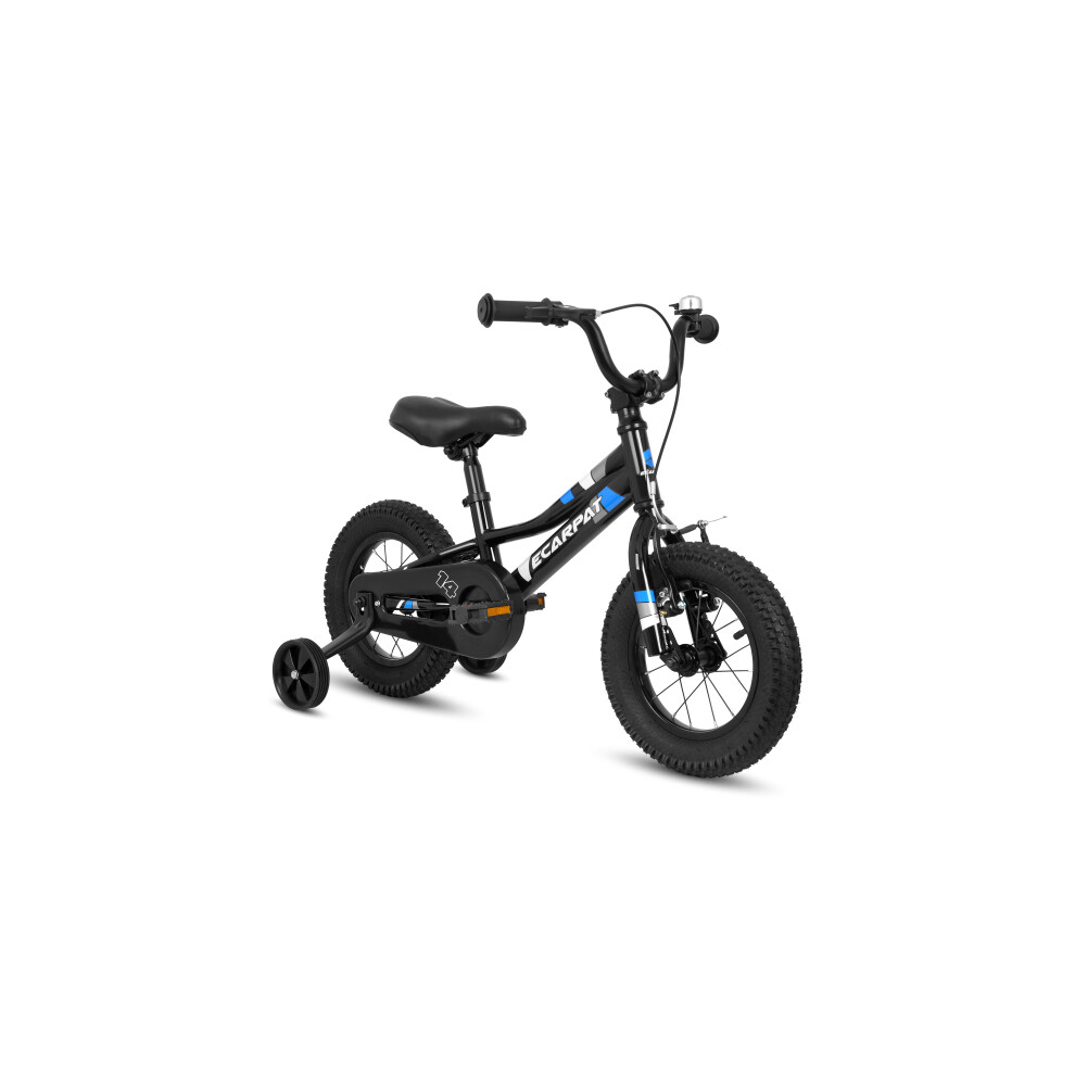 (Black) A14117 Ecarpat Kids' Bike 14 Inch Wheels, 1-Speed Boys Girls Child Bicycles For2-4Years, With Removable Training Wheels Baby Toys, Front V Bra