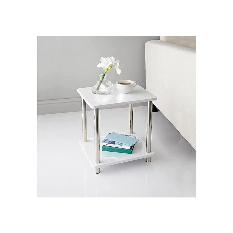 (White, 2 Tier) Side Table Nightstand Coffee Table for Living Room