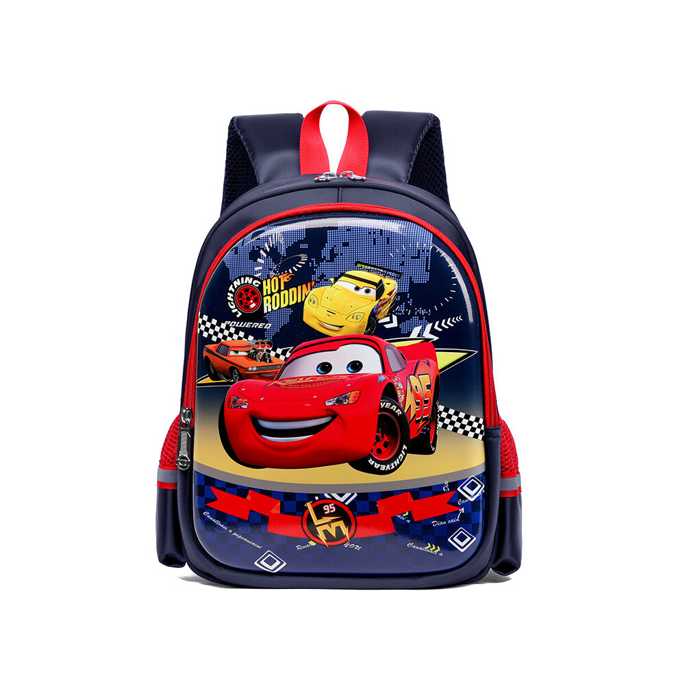 (Cars Dark) Adorable Cartoonthemed Boys Backpack Spacious Lightweight Breathable Nylon School Bag